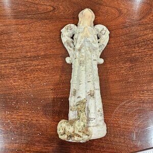 Vintage Transpac Resin Angel Figurine with Wooden Look and Deer at Base